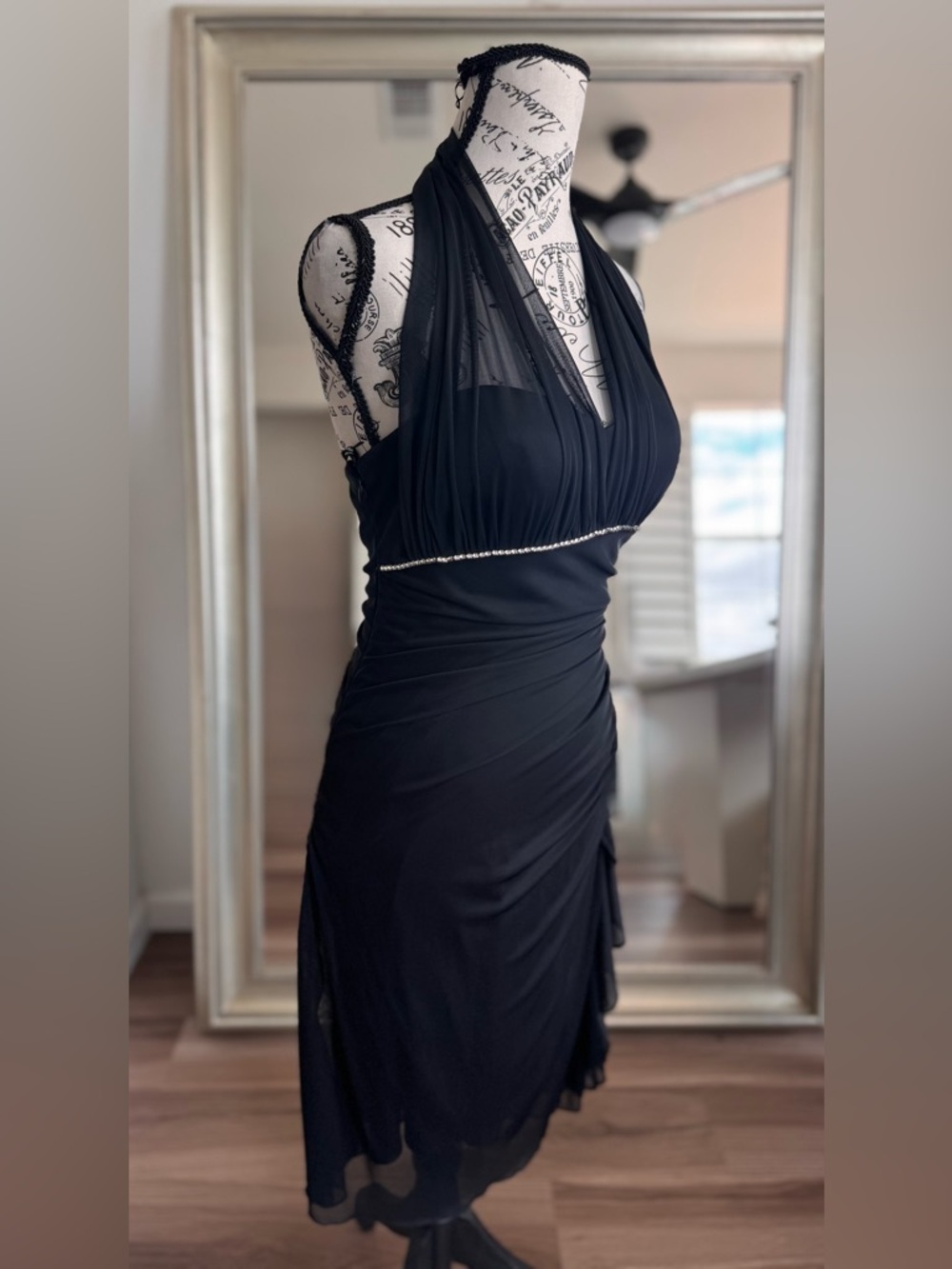 Vintage Y2K Blondie Nites Black Halter Rhinestone Whimsy Fairy Goth Prom Dress